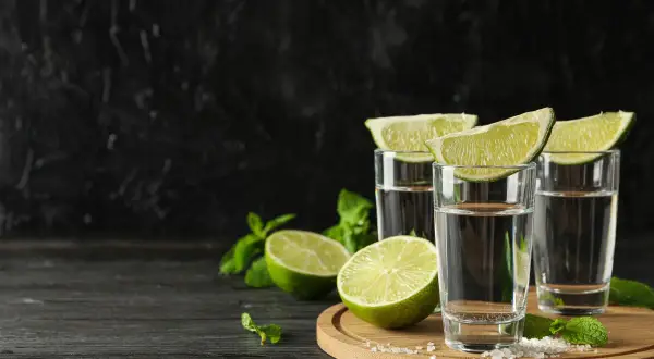 Szklanki z mezcalem, limonki i mięta. Zastanawiasz się, mezcal co to? To meksykański alkohol z agawy, często pity z solą i limonką.