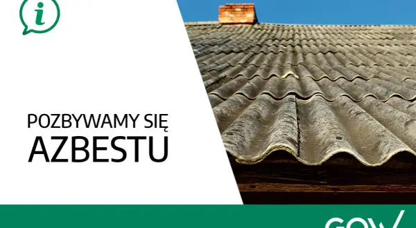 Stary dach z eternitu, symbolizujący jednorazowy kontakt z azbestem. Informacja o pozbywaniu się szkodliwego materiału.
