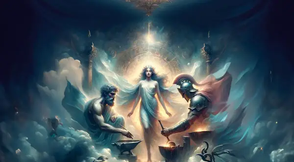 Een godin in het midden, omringd door goden. Wie is Aphrodite? De godin van liefde en schoonheid, omringd door goddelijke krachten.