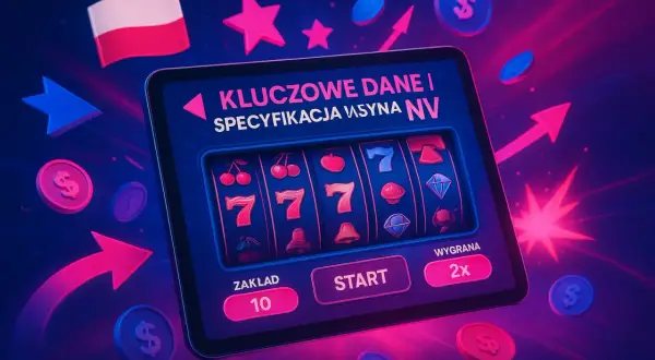 Tablet z automatem do gry, polską flagą i symbolami wygranej.