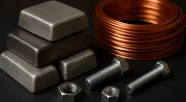 Sztabki metalu, śruby, nakrętki i zwój miedzianego drutu – materiały dla najlepszego przewodnika prądu.