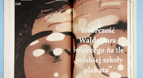 Strona 248-249 książki o malarzu Waldemarze Świerzym. Grafika w stylu polskiej szkoły plakatu.