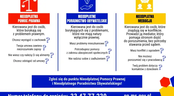 Szukasz bezpłatnych porad prawnych? Dowiedz się, gdzie uzyskać pomoc w sprawach prawnych, obywatelskich i mediacjach.