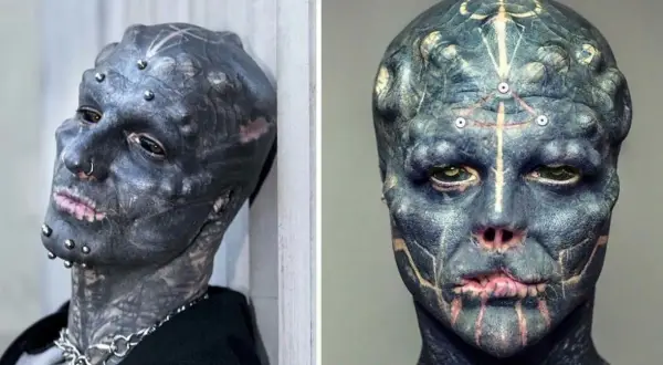 Anthony Loffredo, znany jako "Black Alien", z ekstremalnymi modyfikacjami ciała, w tym tatuażami i implantami.
