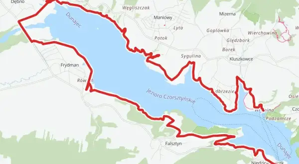 Trasa velo Dunajec wokół Jeziora Czorsztyńskiego, prowadząca przez malownicze tereny z widokiem na Dunajec.