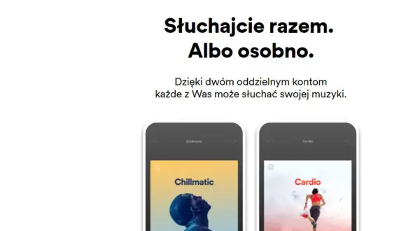 Dwa ekrany smartfonów z okładkami playlist Spotify: "Chillmatic" i "Cardio".