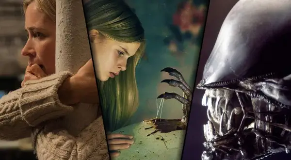 En kvinna gömmer sig, en flicka möter ett monster, och en ikonisk Xenomorph från monstret film.