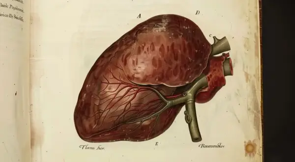 Ilustracja przedstawia ludzką wątrobę z naczyniami krwionośnymi. Wątroba, kluczowy organ, jest tu ukazana w szczegółach, niczym dzieło sztuki, a nie jak kawa.