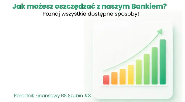Wykres słupkowy z rosnącą linią pokazuje, gdzie ulokować oszczędności. Poradnik Finansowy BS Szubin #3.