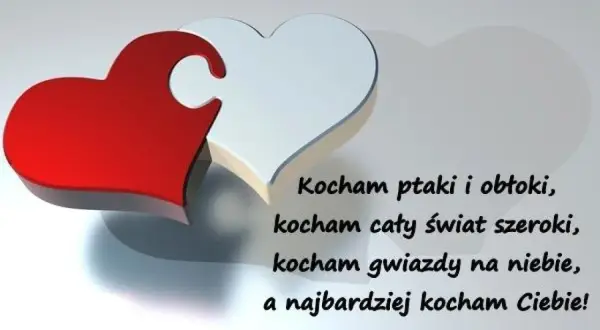 Serce czerwone i białe, jak wierszyk miłosny dla ukochanej. Kocham ptaki, świat i gwiazdy, ale najbardziej Ciebie!