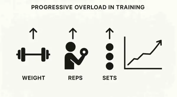 Progressive overload: mehr Gewicht, mehr Wiederholungen, mehr Sätze für maximalen Muskelaufbau Trainingsplan.