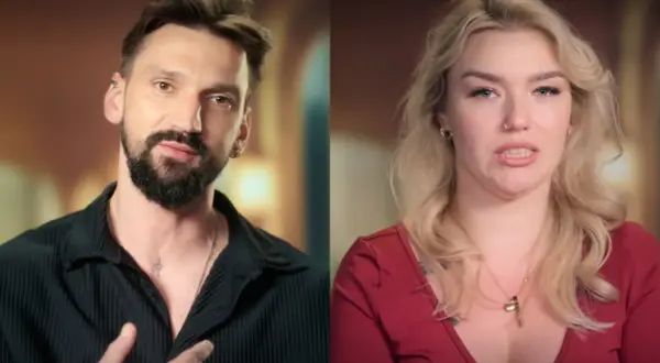 Mężczyzna z brodą i tatuażem na szyi oraz kobieta z blond włosami i naszyjnikiem. Czy to para, czy tylko znajomi? **Why not both**?