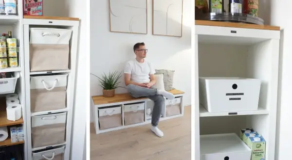 Praktische Kallax Ideen: Aufbewahrungsboxen und Sitzbank für Ordnung und Stil.