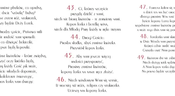 Zaproszenie na poprawiny: zamiast kwiatów, prosimy o kupon lotka, który przyniesie nam szczęście.