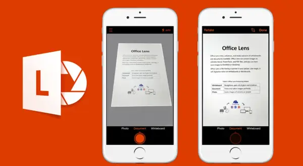 L'application pour scanner des documents gratuit Office Lens sur un smartphone. Elle permet de numériser des tableaux blancs et des documents.