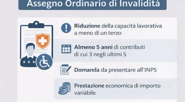 Assegno Ordinario di Invalidità: requisiti per la pensione invalidità civile, riduzione capacità lavorativa, contributi e domanda INPS.