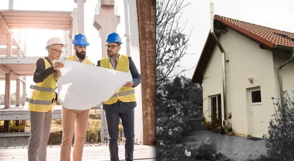 Bauingenieure prüfen Pläne für einen Edelstahlkamin, um die Einhaltung der Vorschriften sicherzustellen.