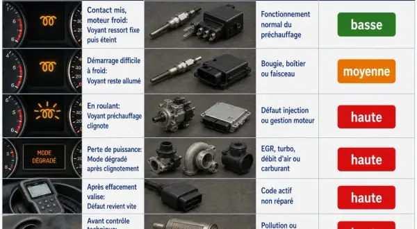 En roulant, le voyant préchauffage clignote. Cela peut indiquer un défaut d'injection ou de gestion moteur, nécessitant une intervention urgente.
