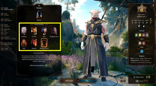 Wybierz jedną z **baldur's gate 3 postaci** fabularnych: Astarion, Lae'zel, Gale, Posępne Serce, Wyll, Karlach lub Mroczna Żądza.