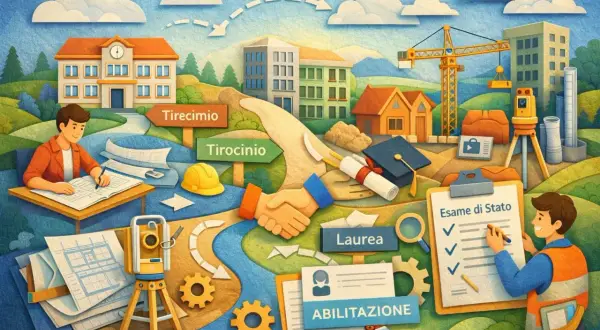 Percorso di un geometra: tirocinio, laurea, esame di stato e abilitazione.