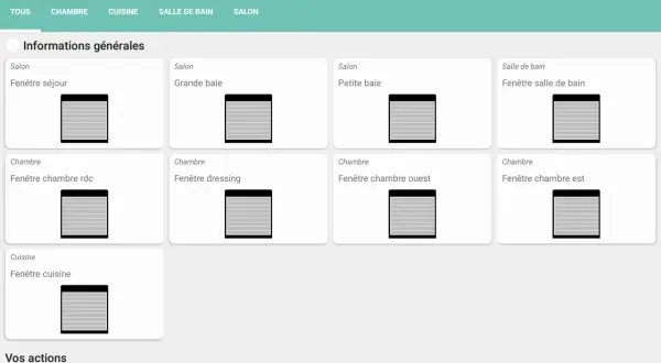 Interface Maison connectée avec des volets roulants Somfy pilotés par Freebox Delta.