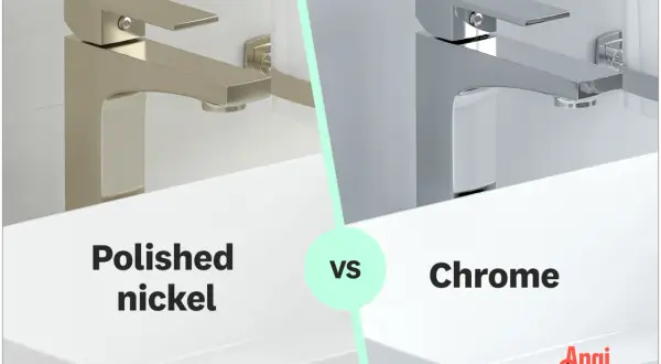 A side-by-side comparison of a modern faucet in polished nickel versus chrome, showcasing the subtle differences in their finishes.