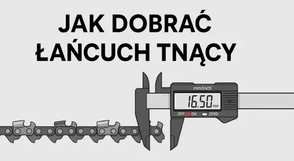Cyfrowy suwmiarka mierzy łańcuch do piły, pokazując 16.50 mm. Dowiedz się, jak zmierzyć łańcuch do piły.