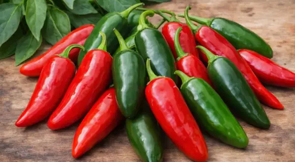 Stos czerwonych i zielonych papryczek jalapeno, gotowych do dodania ostrości do potraw.