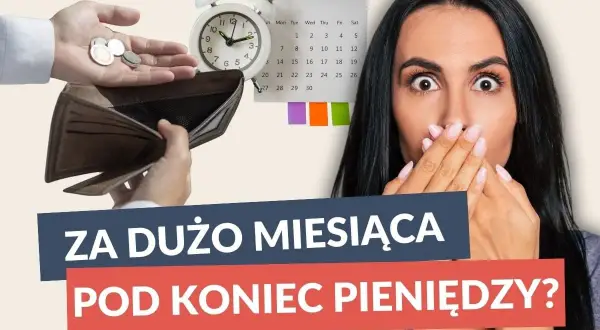Kobieta zszokowana pustym portfelem i zegarem. Czy wysokie stopy procentowe sprawiają, że pod koniec miesiąca brakuje pieniędzy?