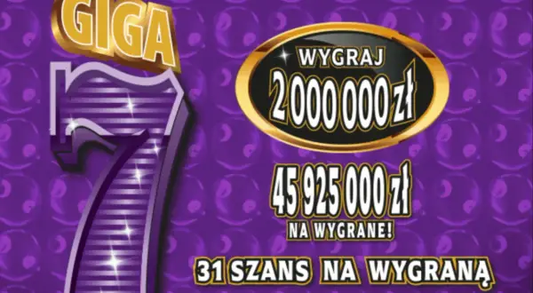 Grafika z dużą cyfrą 7, napisem GIGA i informacjami o wygranych w zdrapkach.