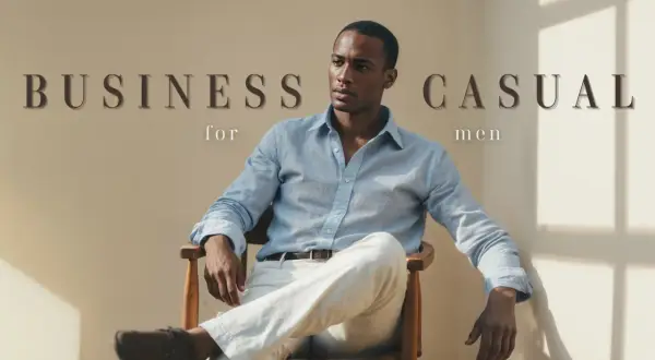 Uomo con camicia azzurra e pantaloni chiari, un look impeccabile per l'abbigliamento business casual.