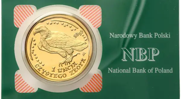 Złota moneta z orłem, 1 uncja czystego złota. Dowiedz się, jak kupić złoto w NBP.
