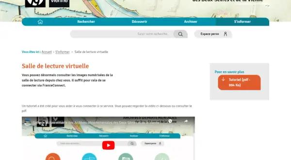 Archives départementales des Deux-Sèvres et de la Vienne : salle de lecture virtuelle pour consulter les documents numérisés.