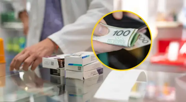 Aptekarz liczy sto złotych. W tle leki i paragon. Ile zarabia aptekarz?