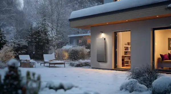 Un moderno sistema di riscaldamento per casa senza termosifoni, ideale per riscaldare casa senza termosifoni e senza spendere troppo, in un giardino innevato.
