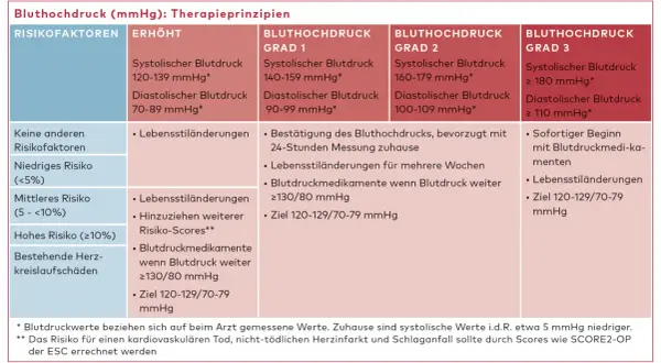 Tabelle zeigt Therapieprinzipien bei Bluthochdruck. Lebensstiländerungen, wie z.B. durch Salbei, können den Blutdruck senken.