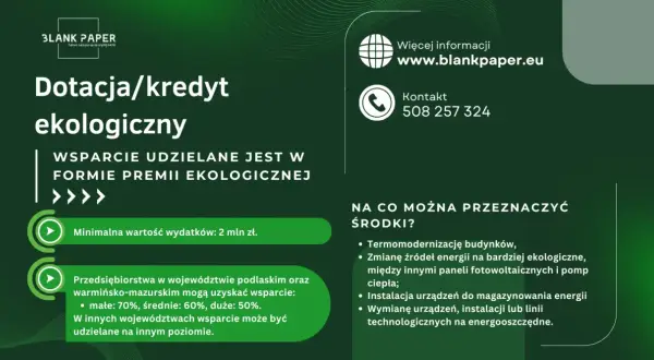 Dotacja/kredyt ekologiczny BGK na termomodernizację, OZE i energooszczędne rozwiązania. Wsparcie dla firm.