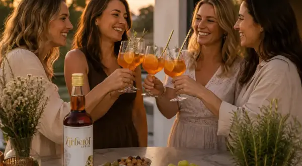 Vier Frauen stoßen mit Aperol Spritz an. Ein Aperitif, der den Sommerabend perfekt macht.