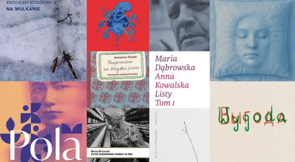 Kolaż okładek książek, w tym dzieła najsłynniejszych polskich poetek, jak Maria Dąbrowska i Anna Kowalska.