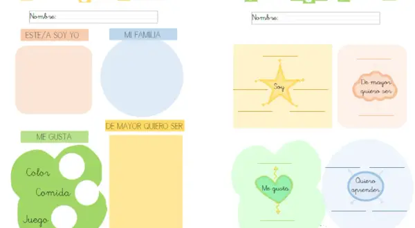 Fichas primer día de clase primaria: "Un poco de mí" para presentarse, hablar de familia, gustos y aspiraciones.