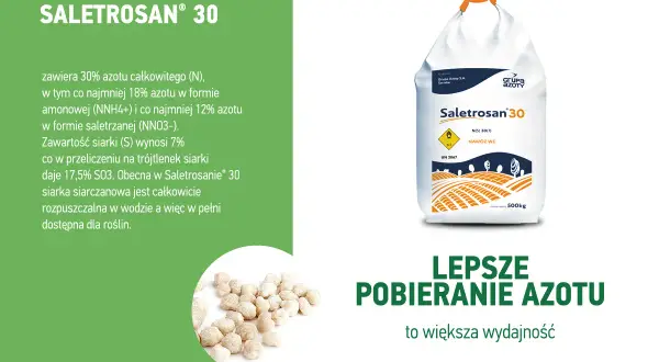 Saletrosan® 30 – nawóz z azotem i siarką, poprawiający pobieranie składników odżywczych przez rośliny. Opakowanie 500kg.