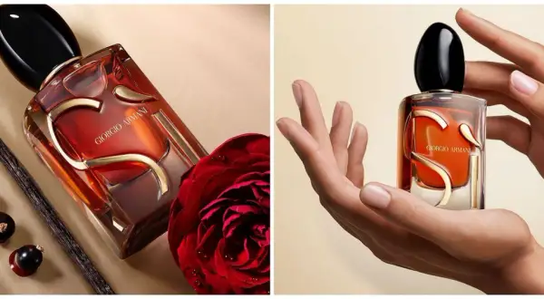 Perfumy Si Giorgio Armani, które najładniejsze? Elegancka butelka z płatkami róży, wanilią i czarną porzeczką.