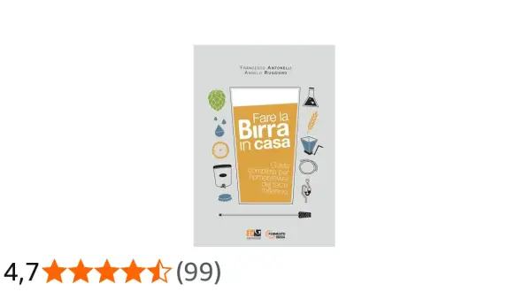 Copertina del libro "Fare la Birra in casa", guida completa per homebrewer. Illustrazioni di luppolo, chicchi, attrezzature e un bicchiere di birra.