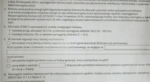 Formularz zgłoszenia mikroinstalacji Tauron. Dokument zawiera informacje o wymaganiach technicznych i przepisach dotyczących przyłączenia urządzeń.