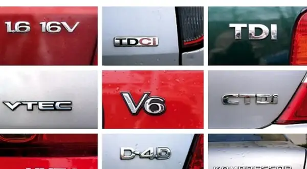 Napisy na klapach bagażników: 1.6 16V, TDci, TDI, VTEC, V6, CTDi, D-4D. Czy TDI to benzyna czy diesel? To diesel.