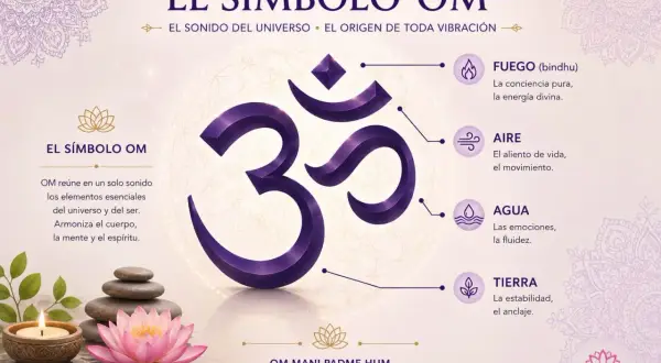El símbolo Om, clave en mantras budistas y su significado, representa la unión de elementos.
