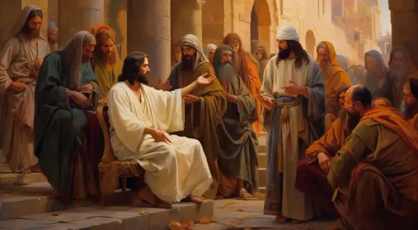 Jezus naucza tłum, wśród nich faryzeusz. Kto to taki? Pobożny Żyd, przestrzegający prawa.