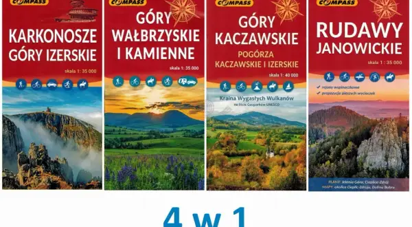 Mapy Karkonoszy, Gór Izerskich, Wałbrzyskich, Kaczawskich i Rudaw Janowickich. Różnica między Karkonoszami a Rudawami pod kątem infrastruktury widoczna w ikonach aktywności.