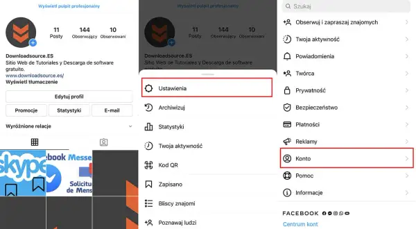 Gdzie są zarchiwizowane zdjęcia na IG? Kliknij "Ustawienia", potem "Konto", a następnie "Archiwum".