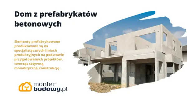 Budowa domu z gotowych elementów betonowych. Konstrukcja wznoszona z prefabrykatów na placu budowy.